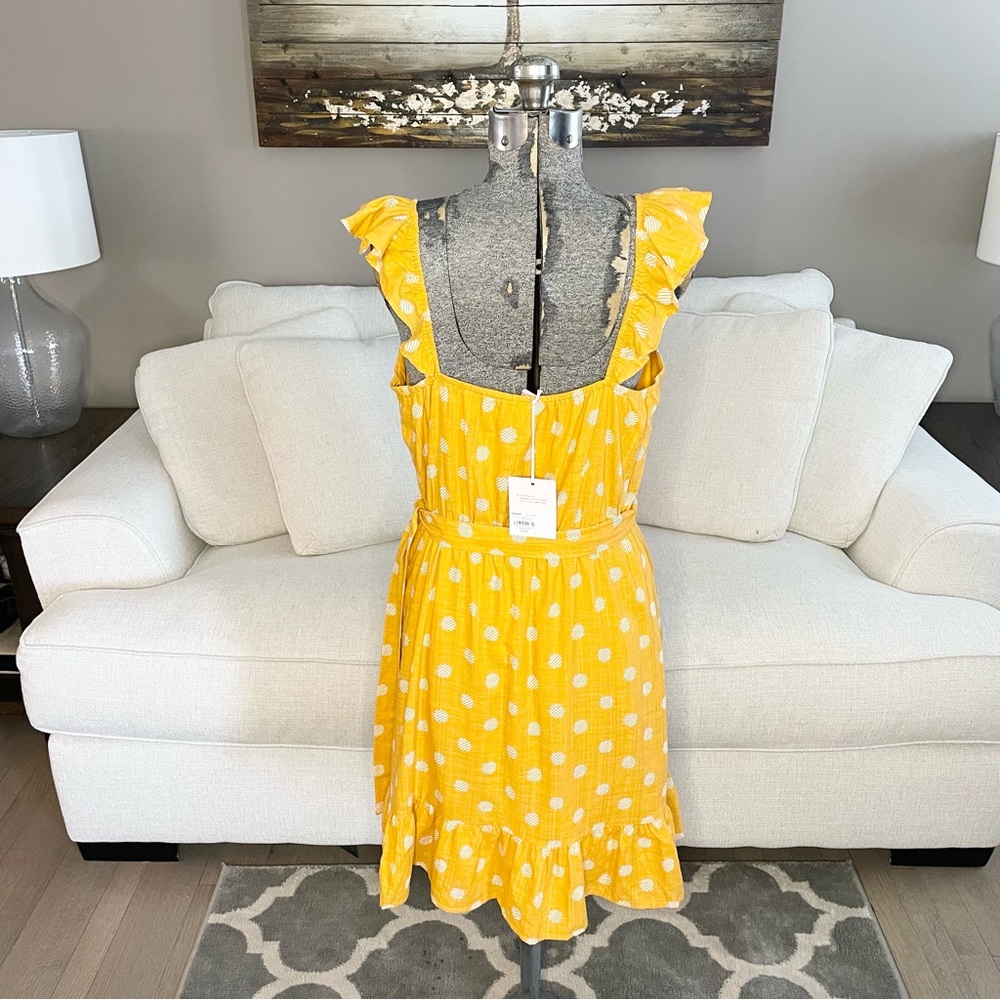 S L XL XXL NWT LC Lauren Conrad, golden yellow & white girly wrap flowy dress - Picture 4 of 9
